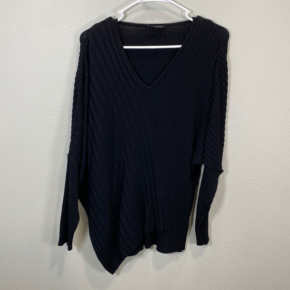 Lafayette 148‎ ribbed asymmetric dolman sleeve top v neck sweater